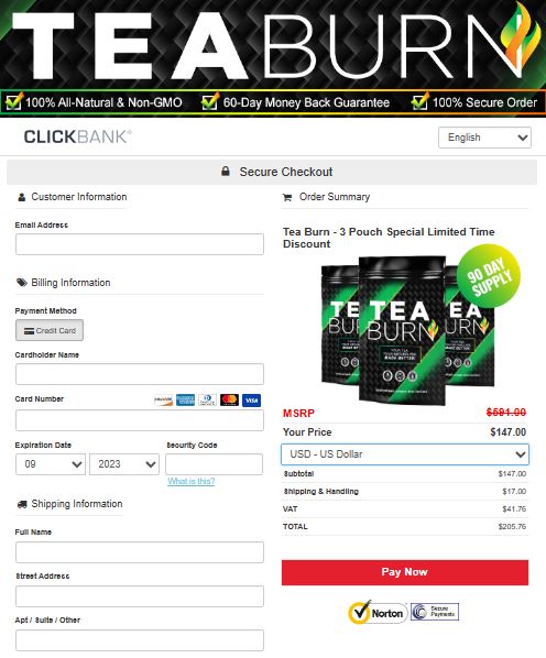 Tea Burn - Order Page